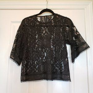 Sheer Black Lace top with 3/4 Sleeves - Size S